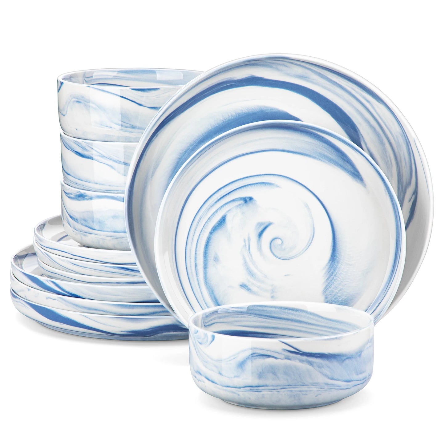 MALACASA Luna Series 24Pc Marble Porcelain Dinnerware Set Service
