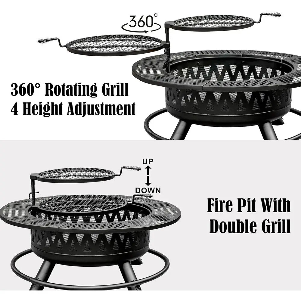 Double Grill Fire Pit Outdoor Wood Burning Table Lid For Camping