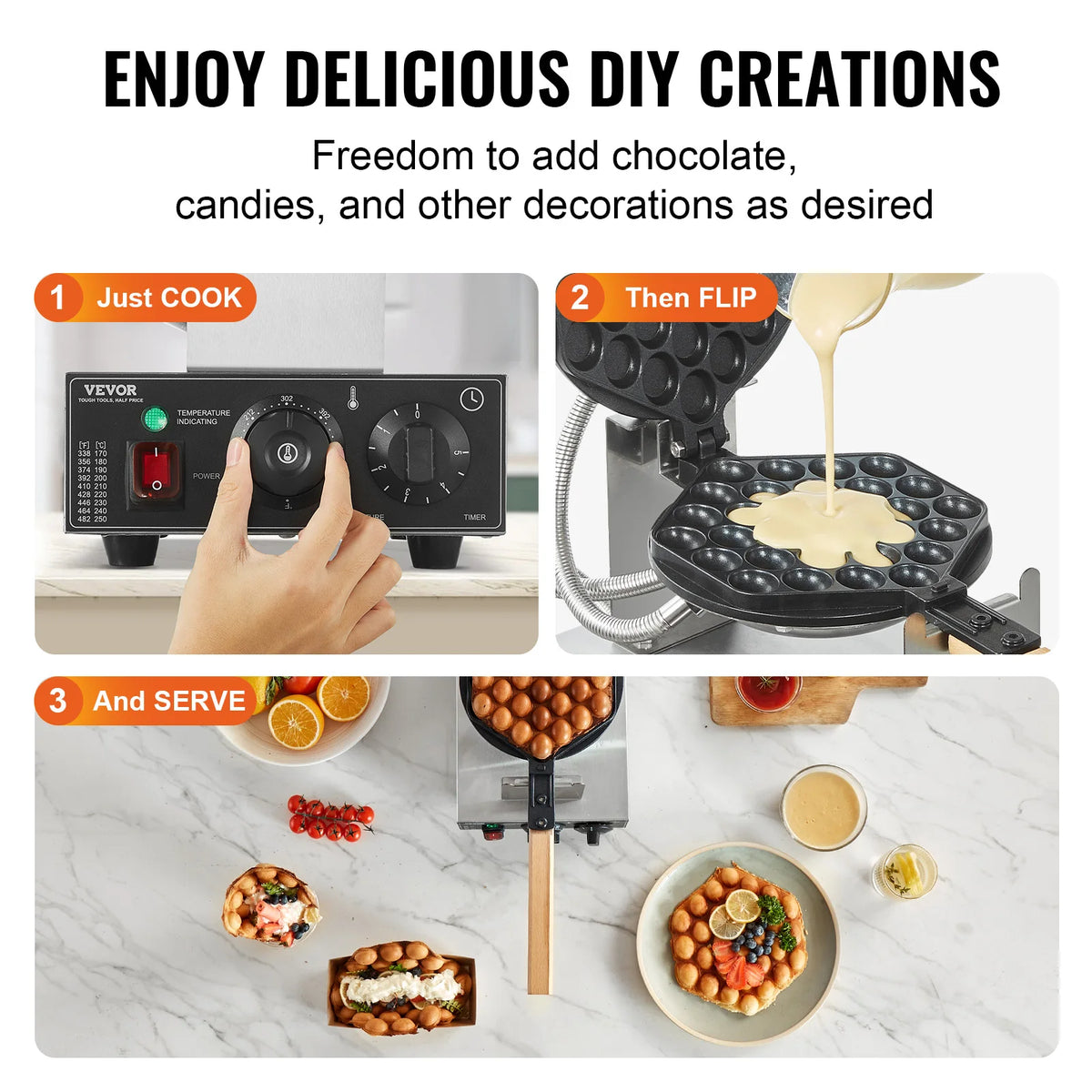SucceBuy Commercial Bubble Waffle Maker With Stainless Steel Plates