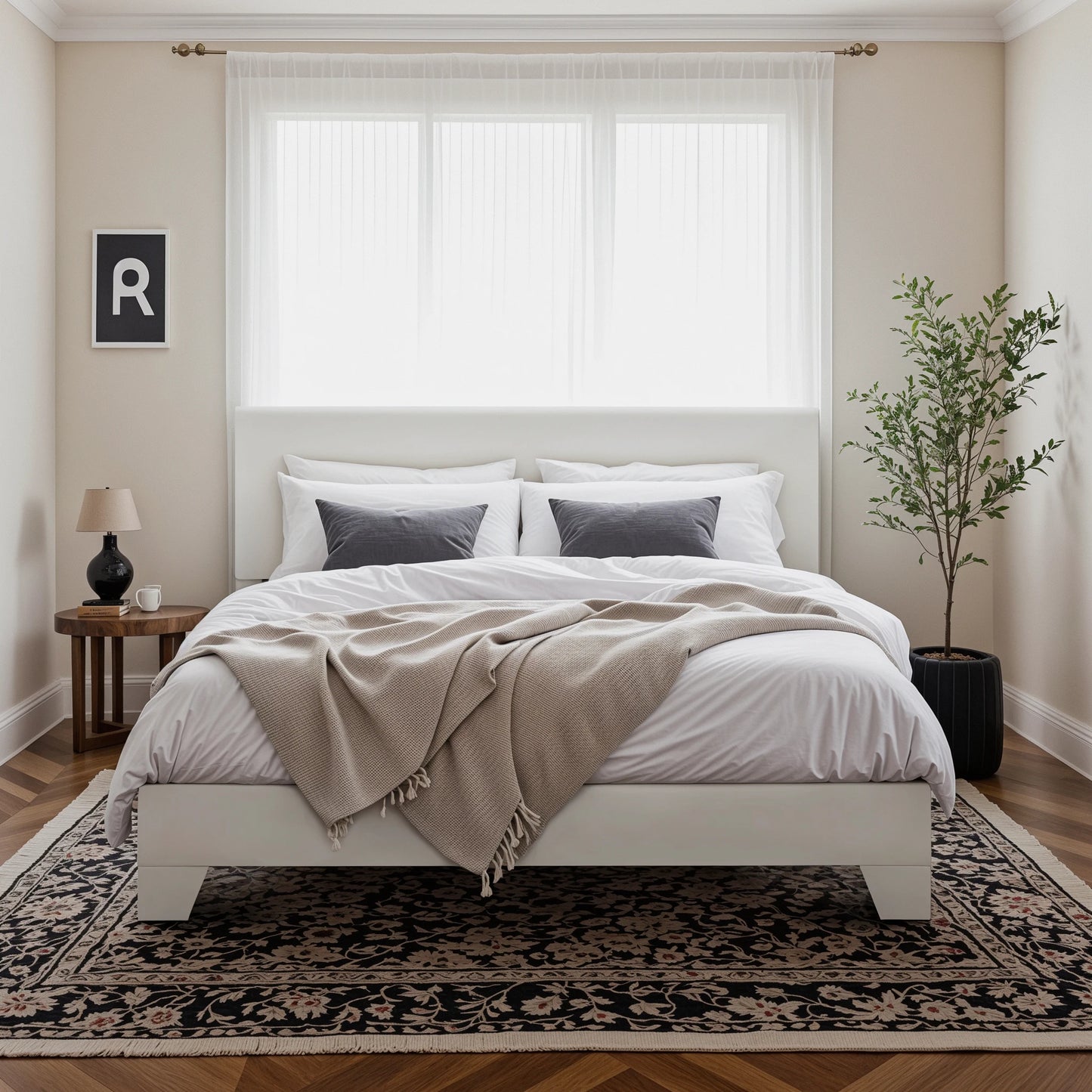 HOOMIC Upholstered Bed Frame With Adjustable Headboard