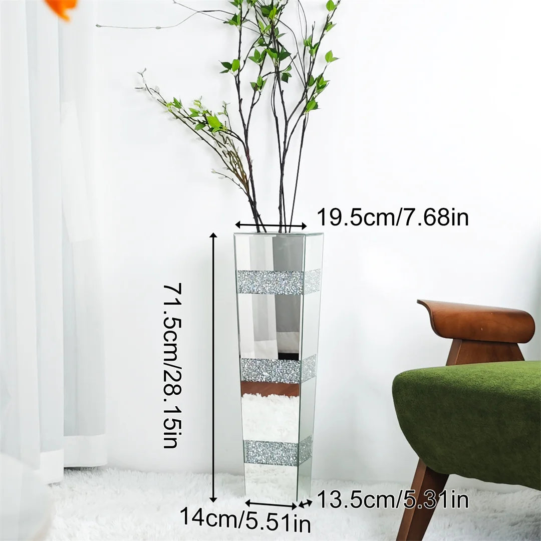 Modern Floor Vase With Crystal Mirrored Finish And Elegant Design