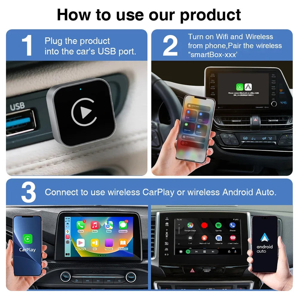 MOJOYCE 2in1 Wireless CarPlay Android Auto Adapter