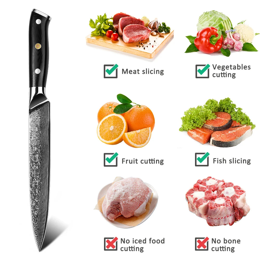 Sunnecko Damascus VG10 Core 73 Layer Slicing Knife With G10 Handle