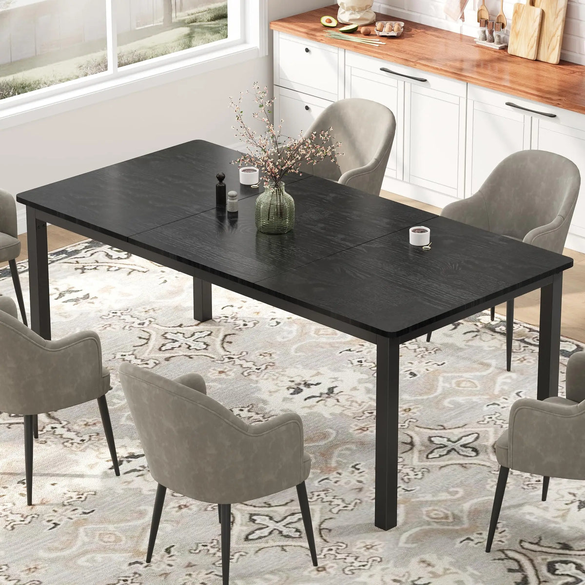 EliteZ Farmhouse Wooden Dining Table With Sturdy Metal Frame