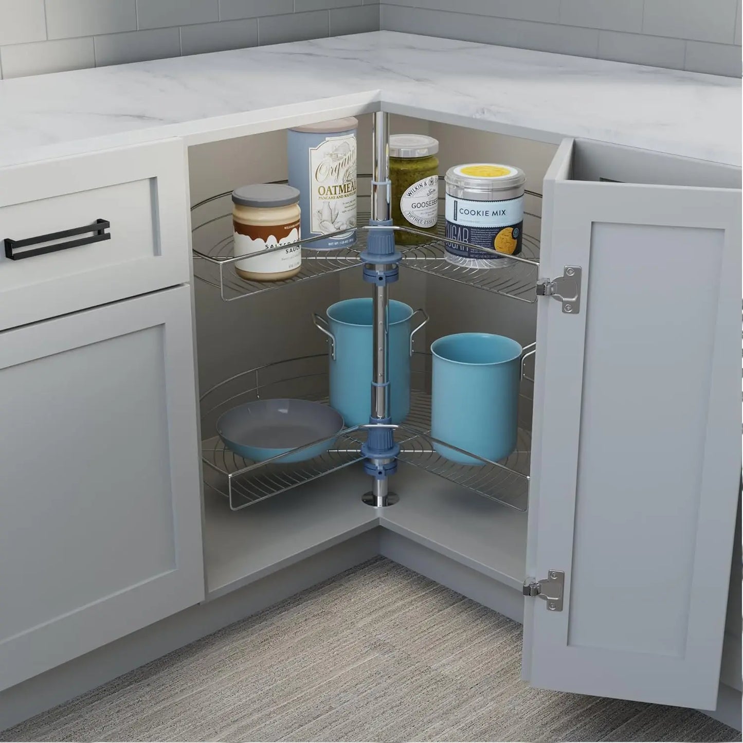 Base Corner Cabinet Kidney Shape Lazy Susan 270 Degree Two Shelves