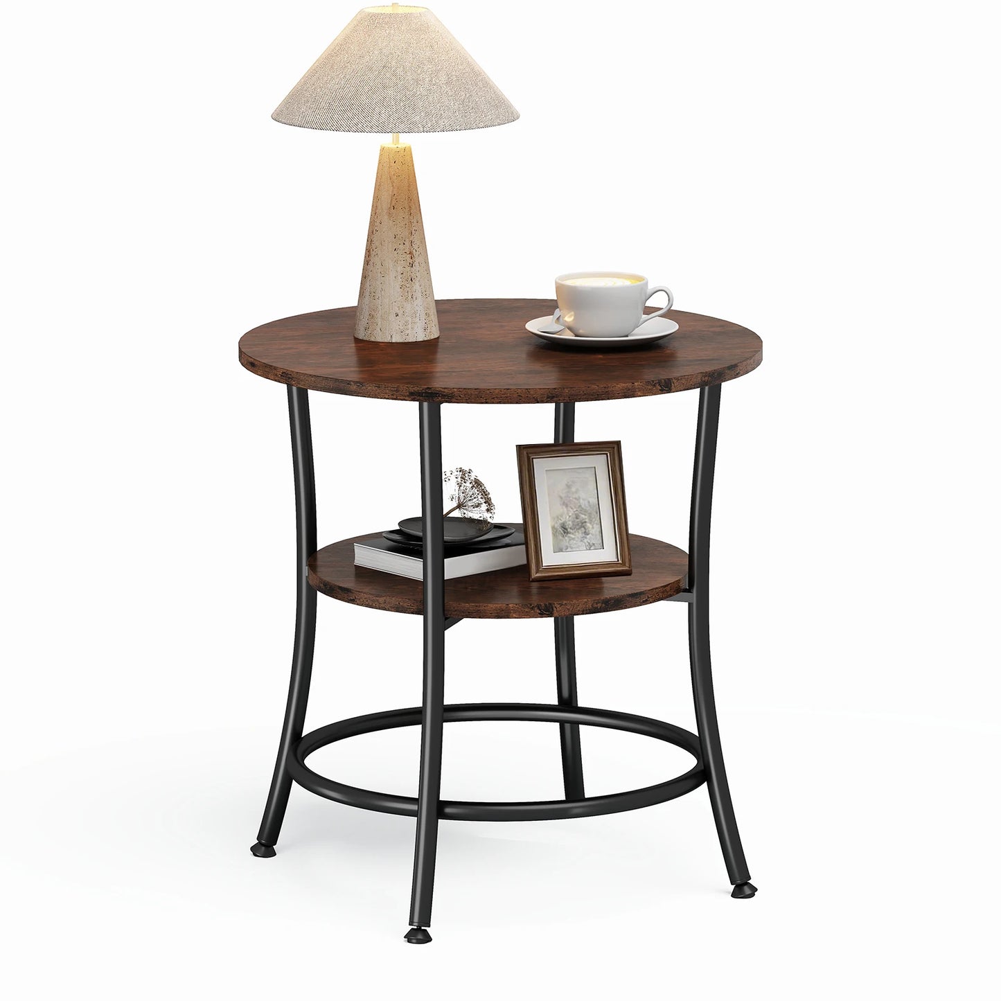 JHK Round Coffee Table With Two Tier Storage Shelf