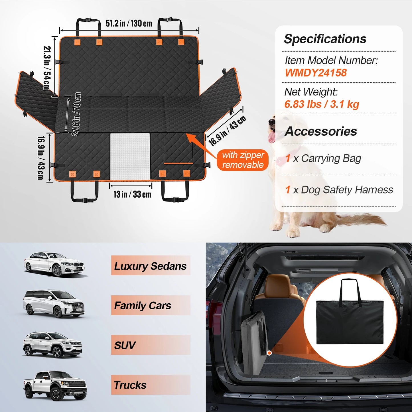 SucceBuy Back Seat Extender Dog Car Bed With Mesh Window