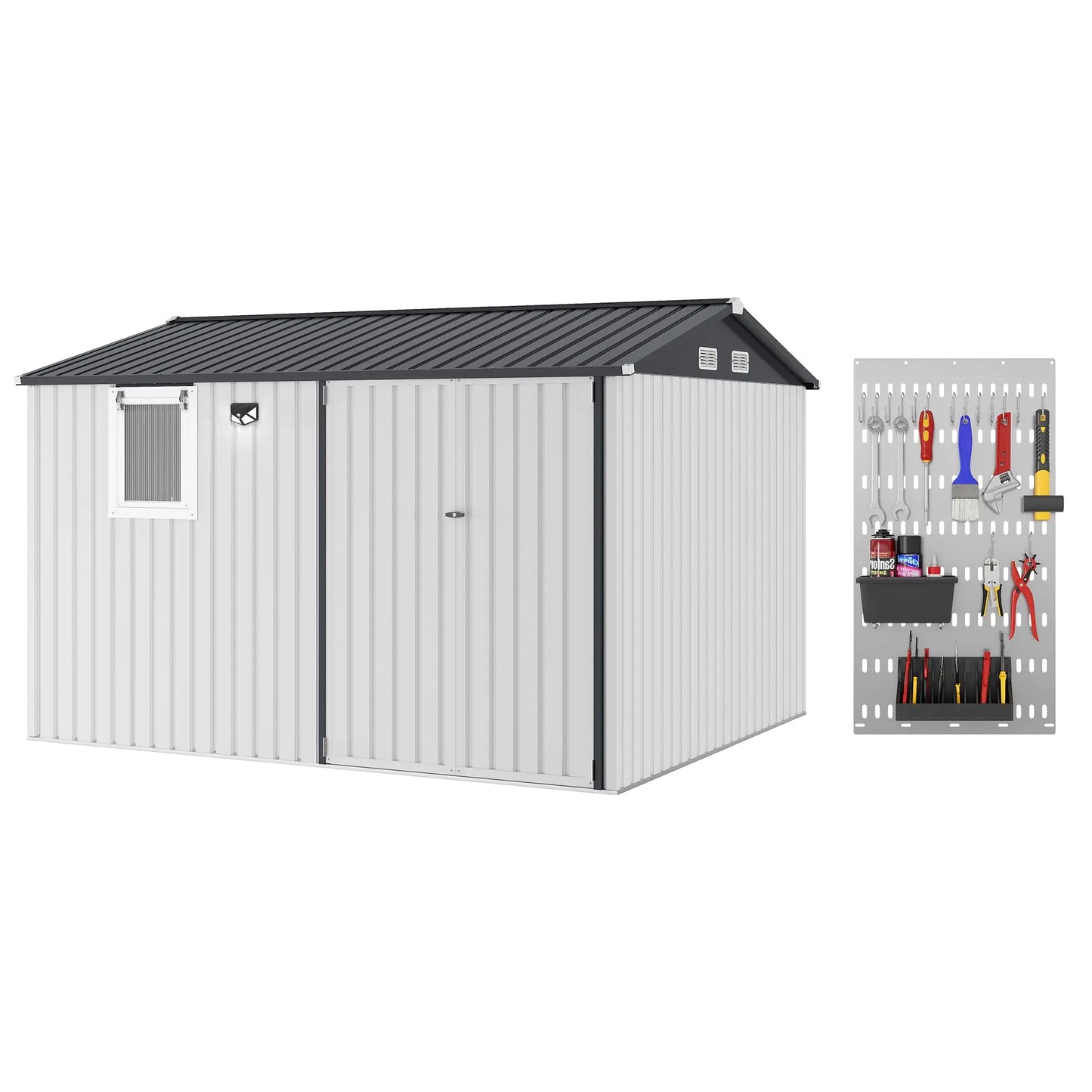 HiMISS Steel Garden Storage Shed Sloped Roof And Lockable Doors