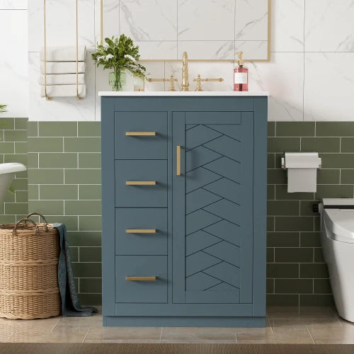 Modern Bathroom Vanity Cabinet With Integrated Ceramic Sink And Storage