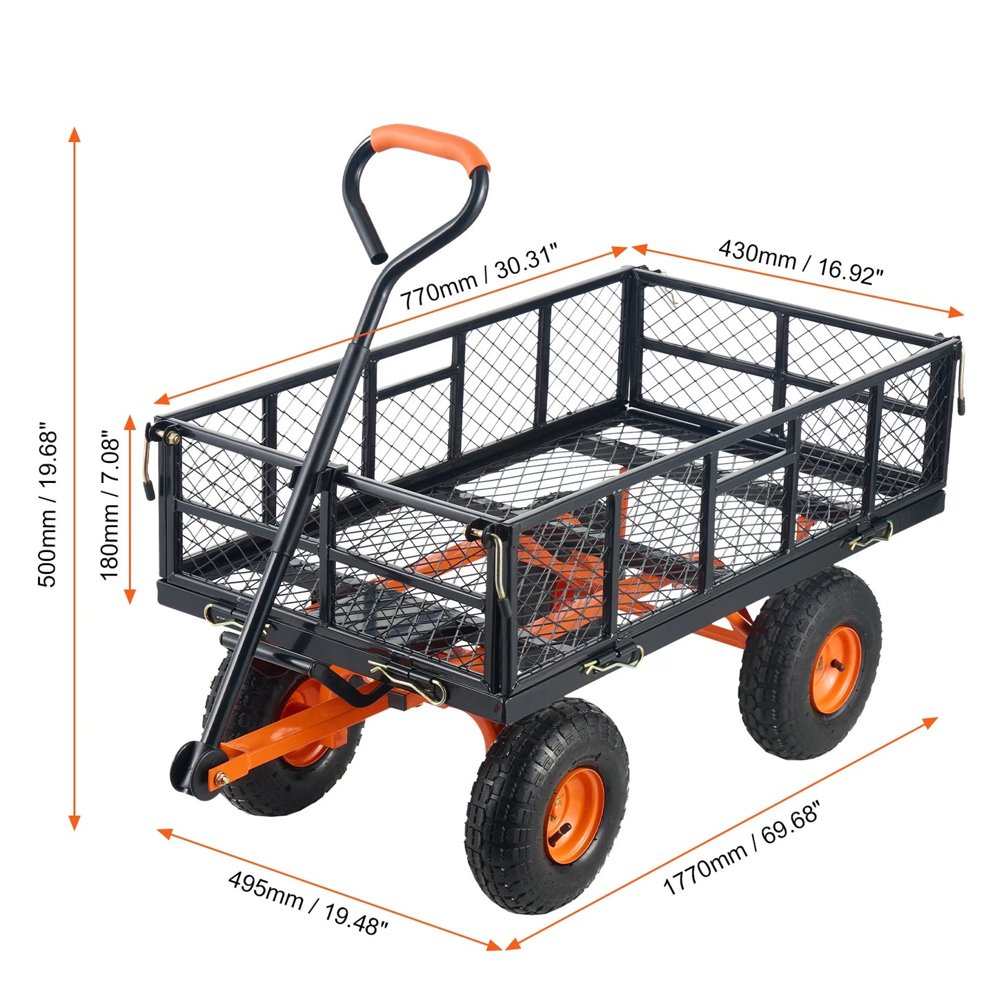SucceBuy Garden Cart Sturdy Metal Utility Wagon for Yard Tasks