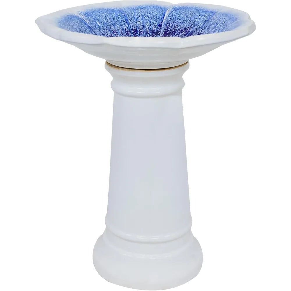 Misty Blossom Ceramic Outdoor Bird Bath UV Frost Resistant Decor
