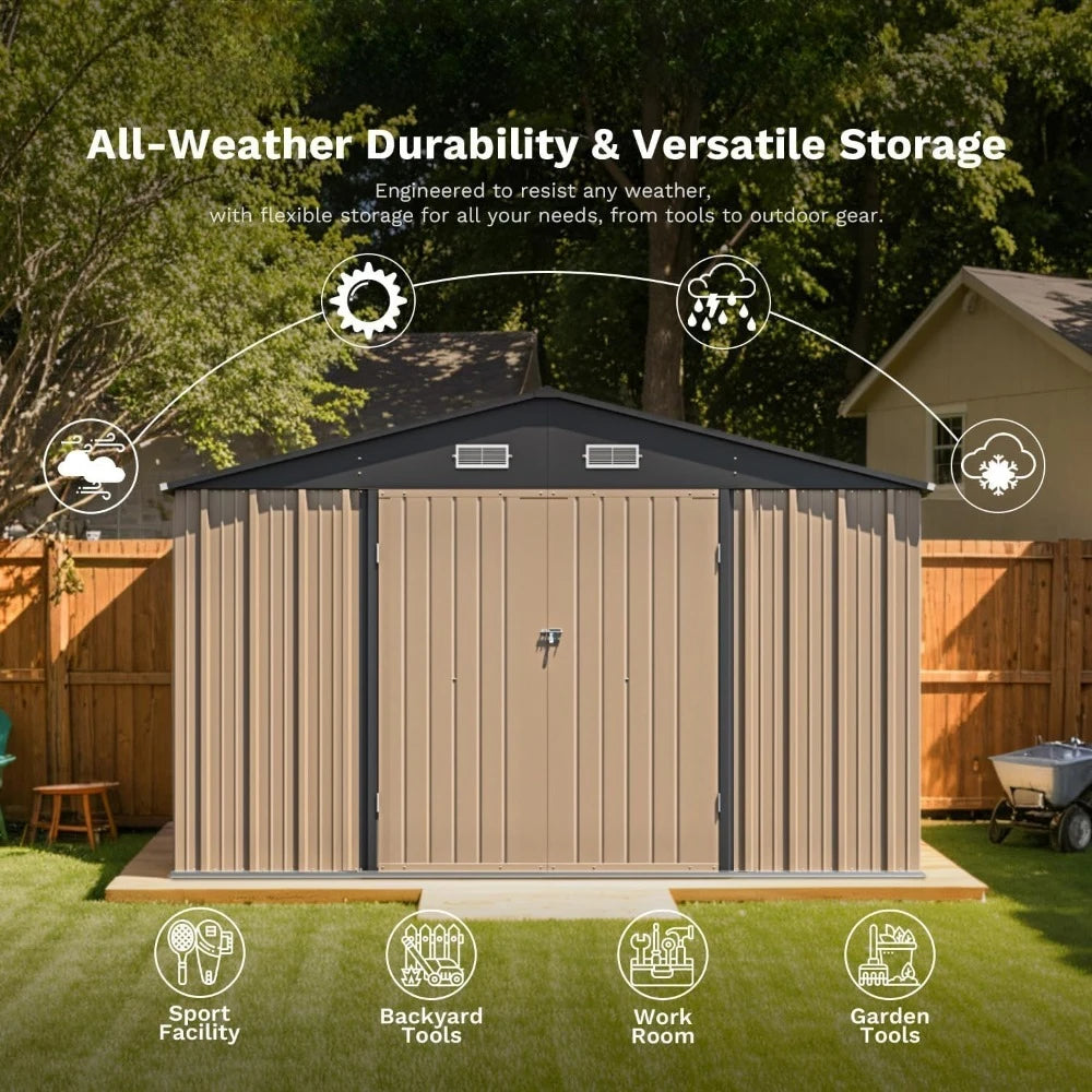 Outdoor Metal Storage Shed Waterproof With Lockable Door And Ventilation