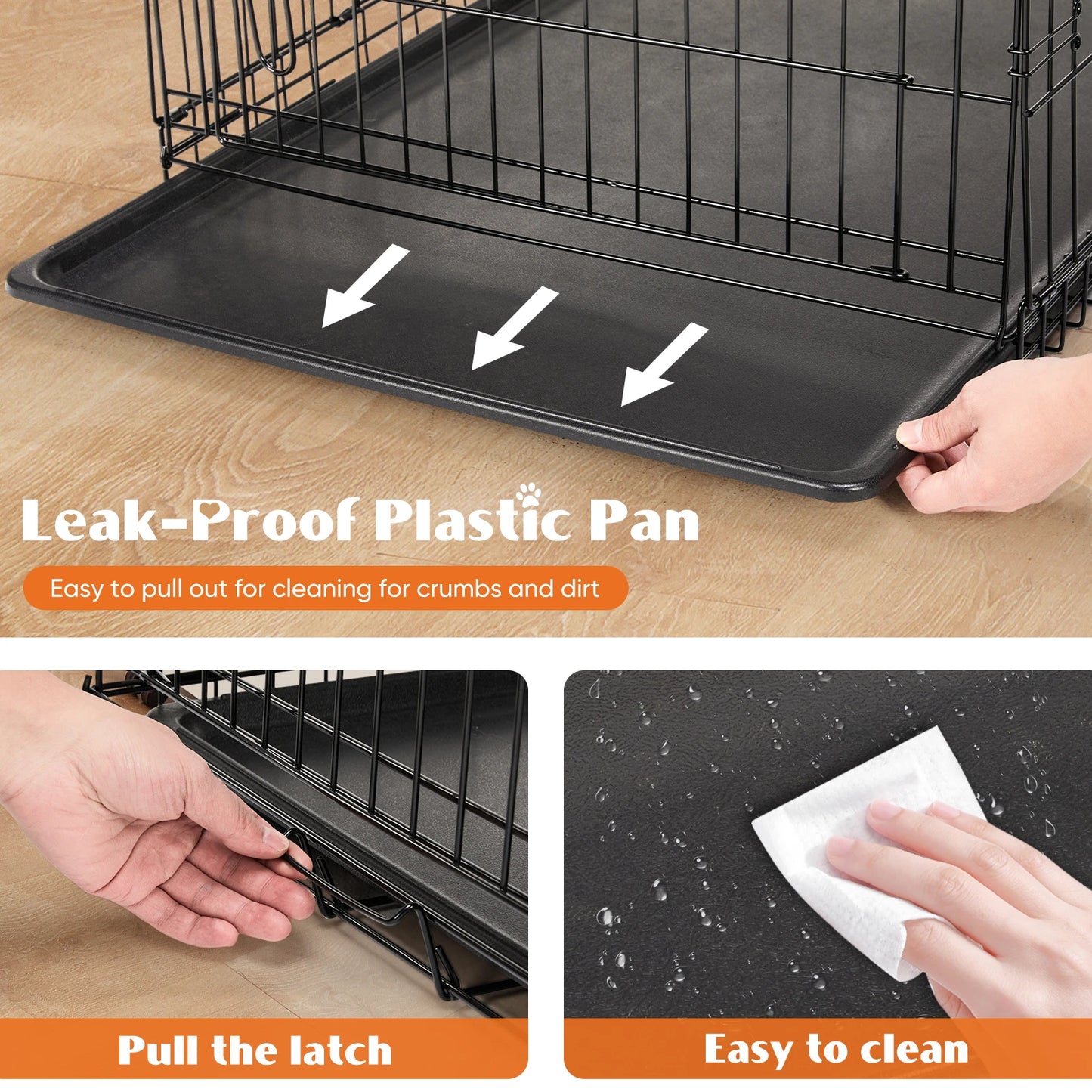 JHK Folding Metal Dog Cage With Leakproof Pan And Double Doors
