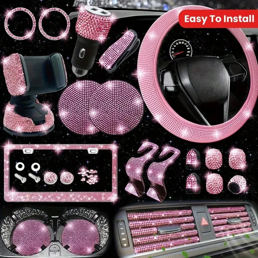Femme Style Artificial Diamond Steering Wheel Cover Set