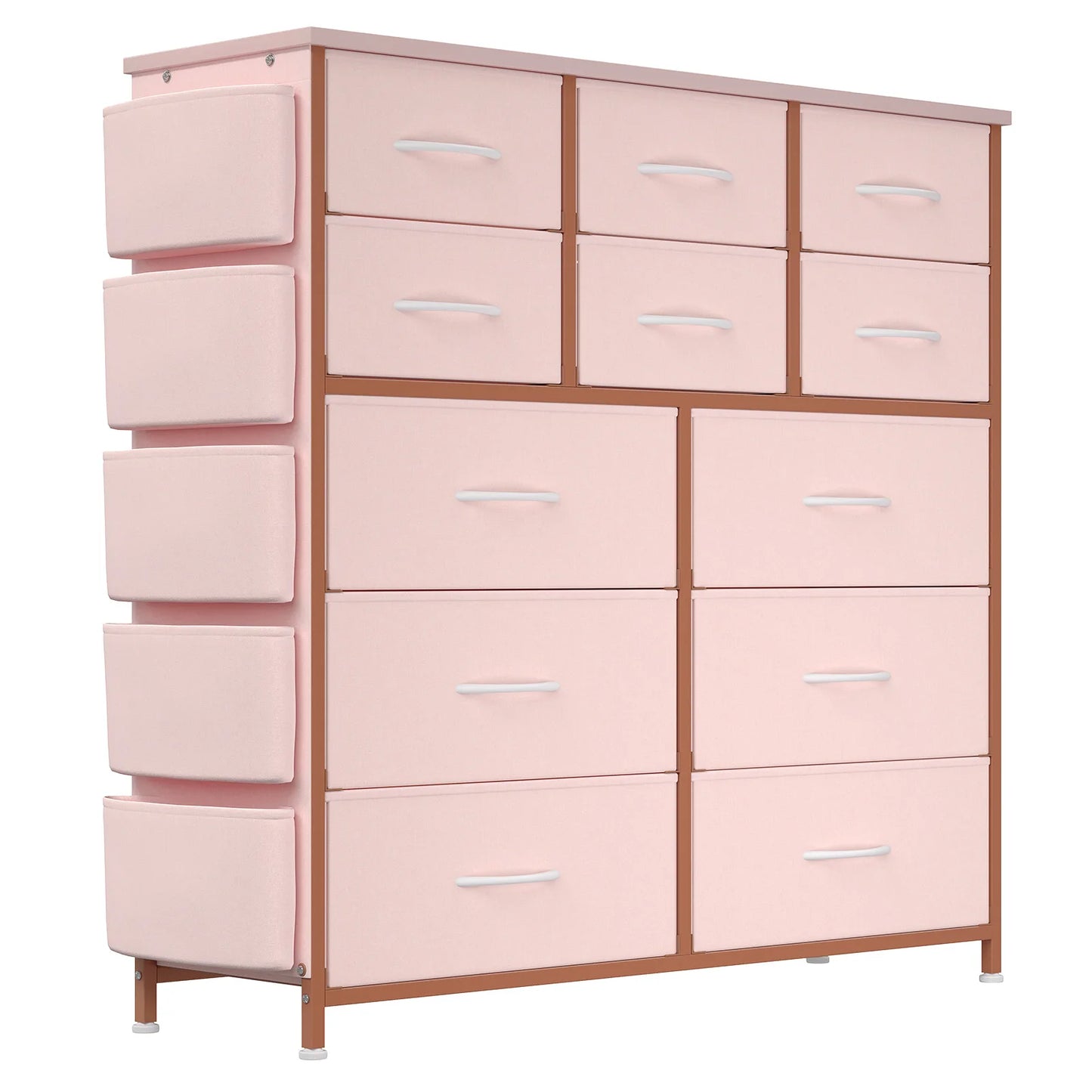 HiMISS Fabric Storage Dresser With Metal Frame And Wood Top