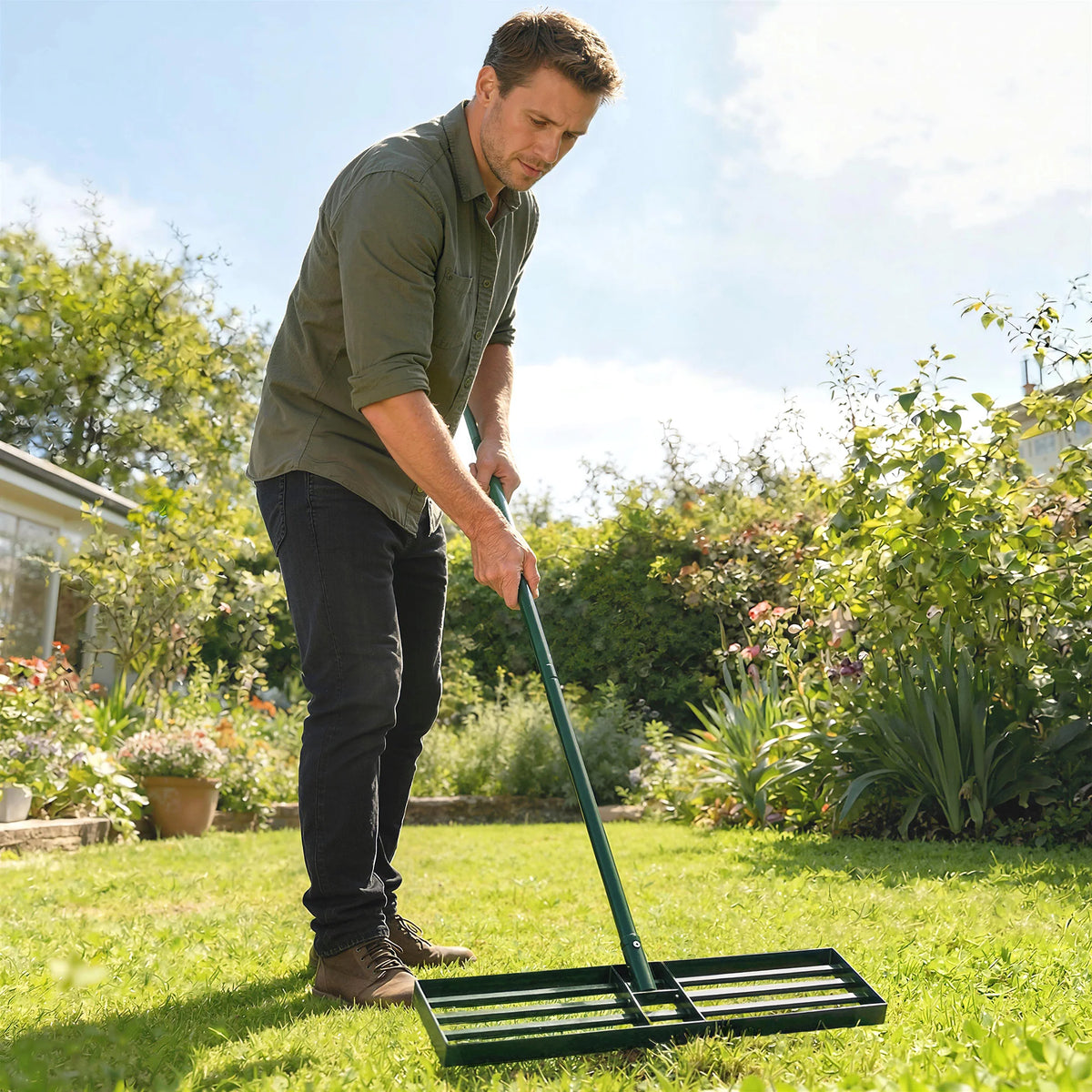 Outsunny Steel Lawn Leveling Garden Rake With Long Handle