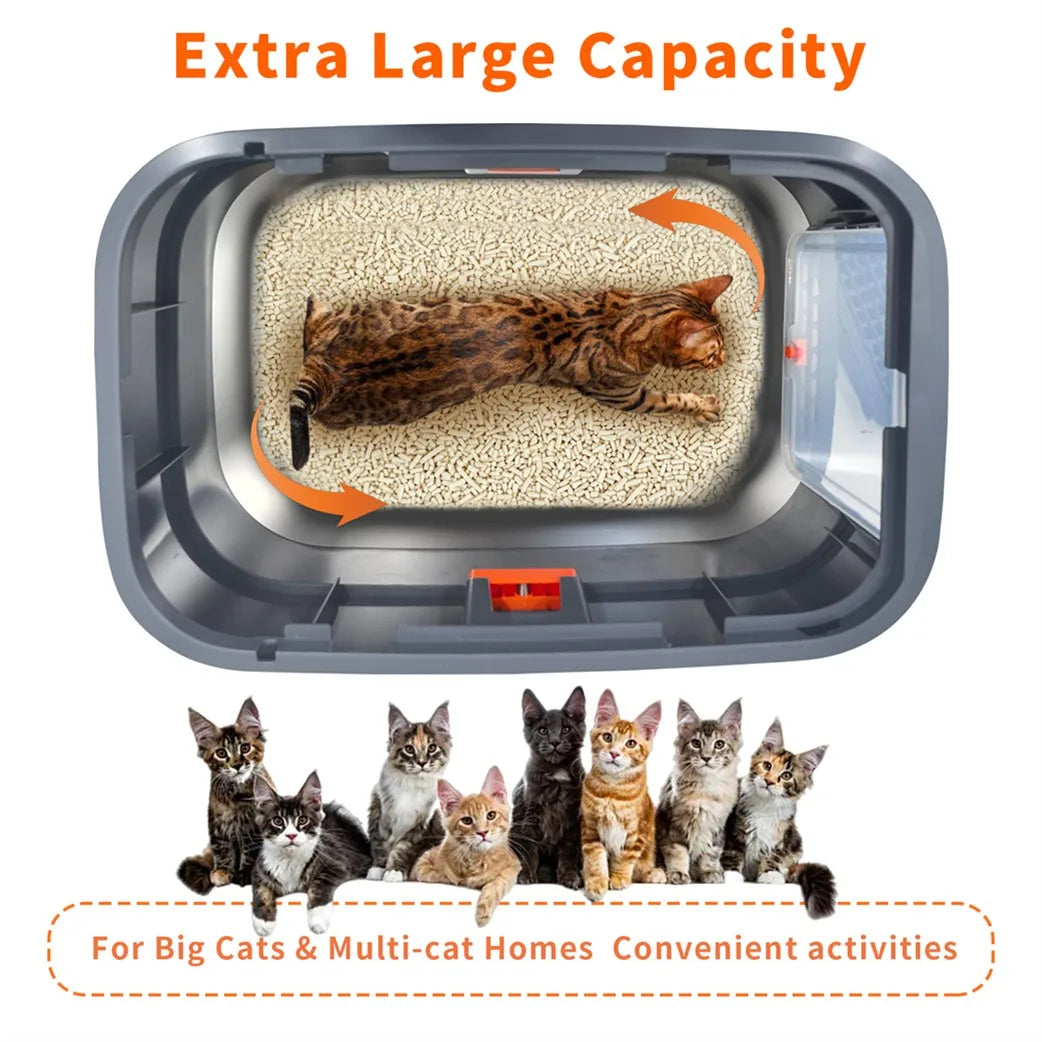 Stainless Steel Cat Litter Box Enclosed With Removable Lid Scoop