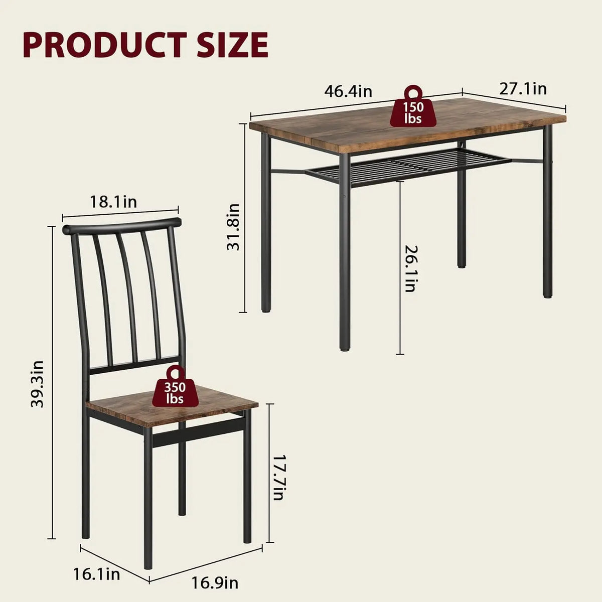 Garvee Outdoor Dining Set with Table and Textilene Patio Chairs
