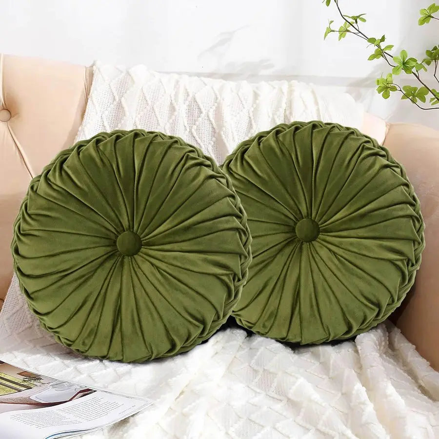 Decorative Round Pleated Pumpkin Throw Pillows Set Of 2