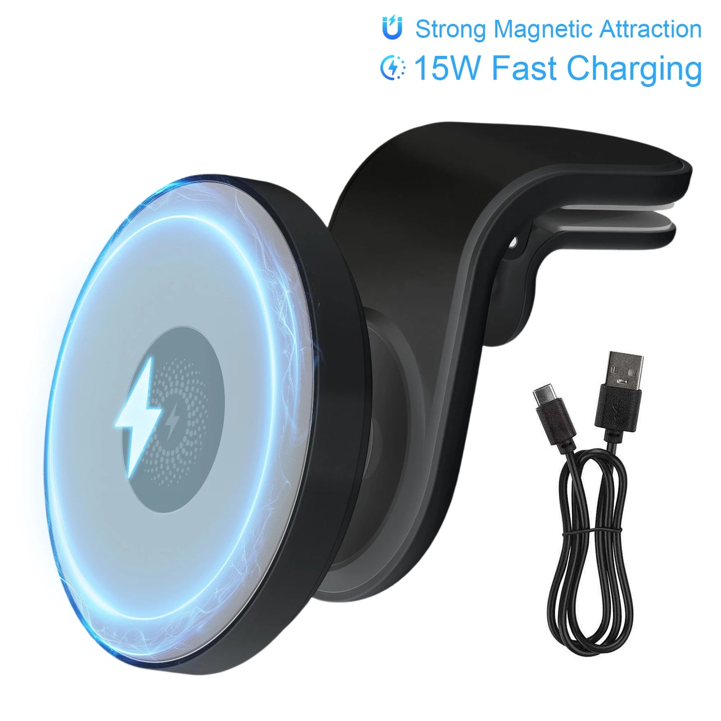 Magnetic Car Wireless Charger 15W Fast Charge Dock 360 Mount
