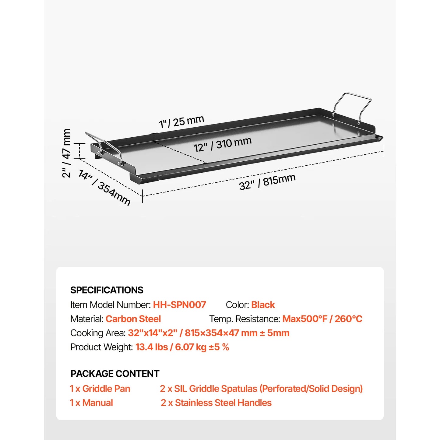 SucceBuy Carbon Steel Flat Top Griddle For Gas Grill BBQ