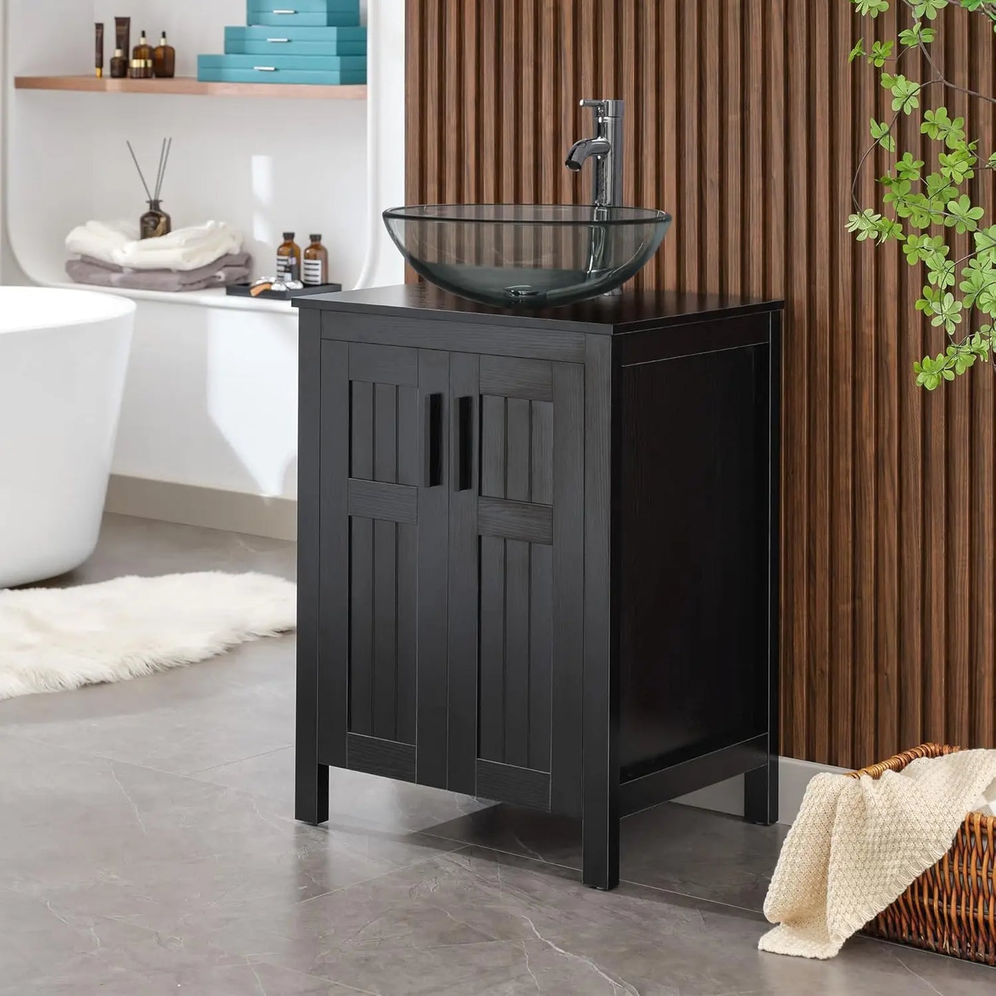 XIAOLANG Modern Grooved Vanity Cabinet With Vessel Sink