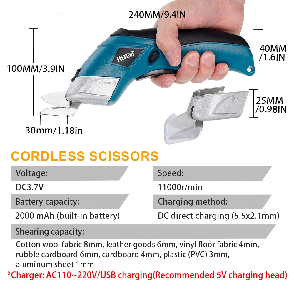 USB Rechargeable Electric Scissors 3.6V Cutting Tool