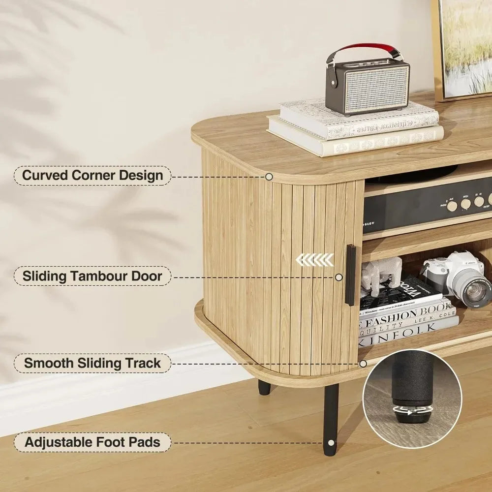 Modern TV Console With Sliding Doors And Storage Cabinet