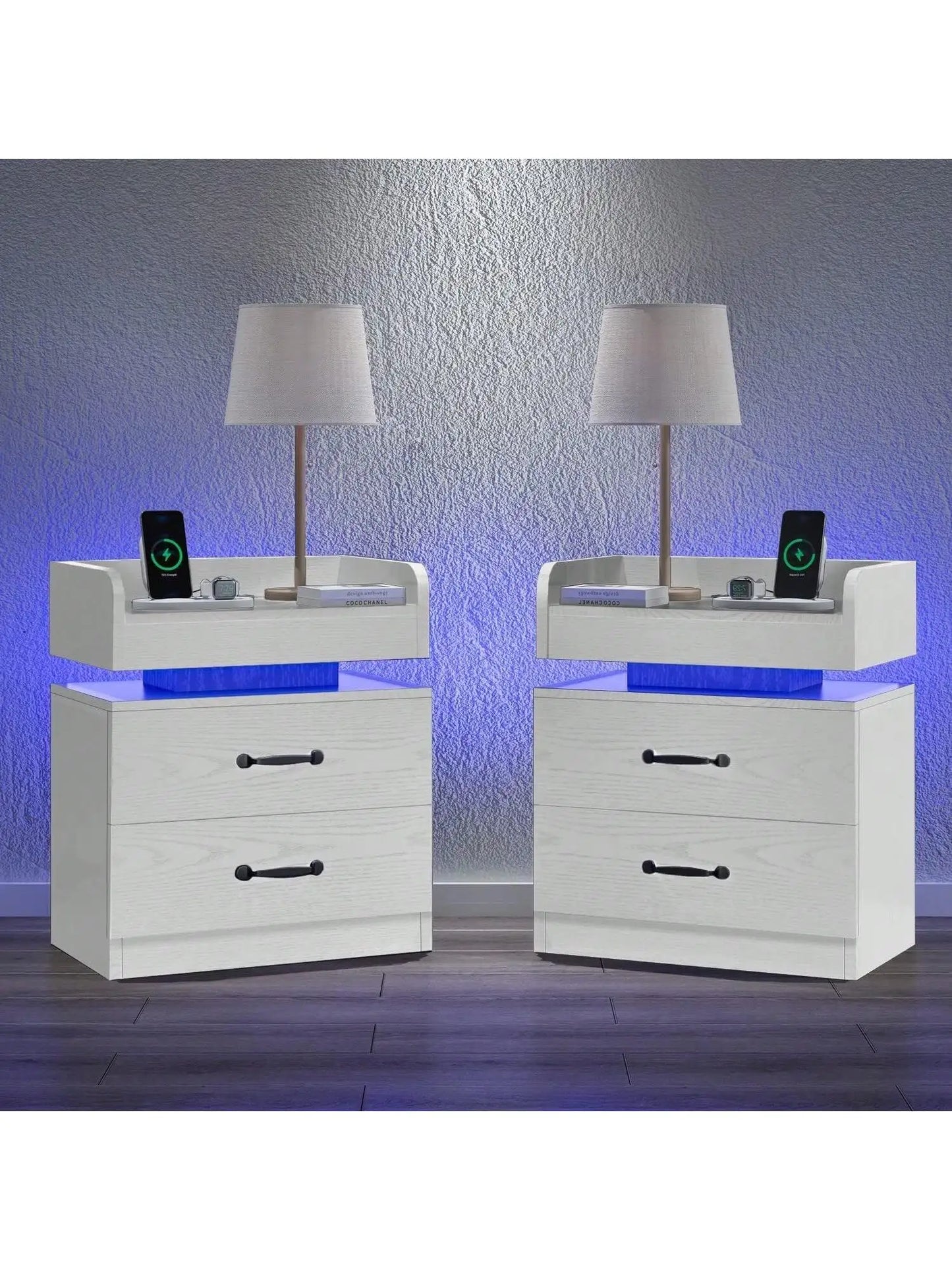 Modern LED Nightstand Set of 2 With USB Charging Station