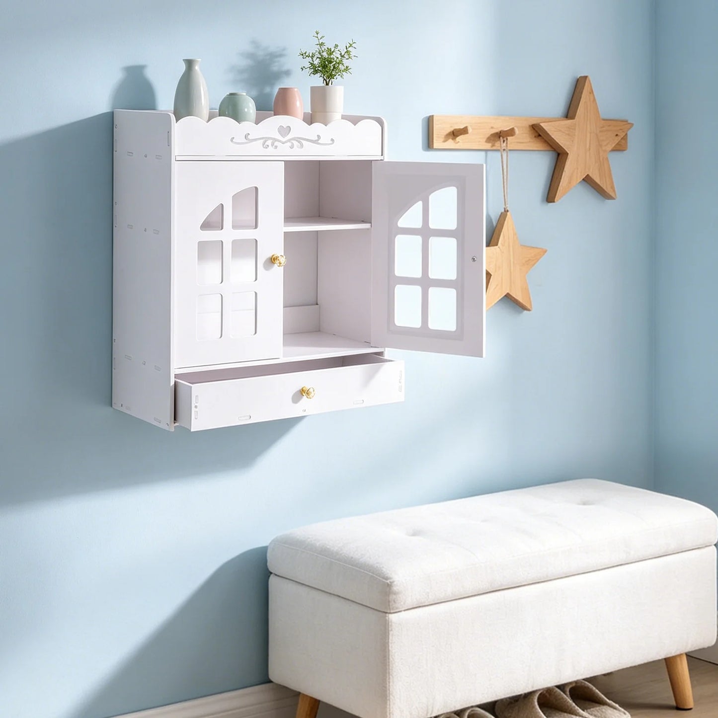 Wall Mounted Bathroom Organizer No Drill Four-Tier PVC Shelf