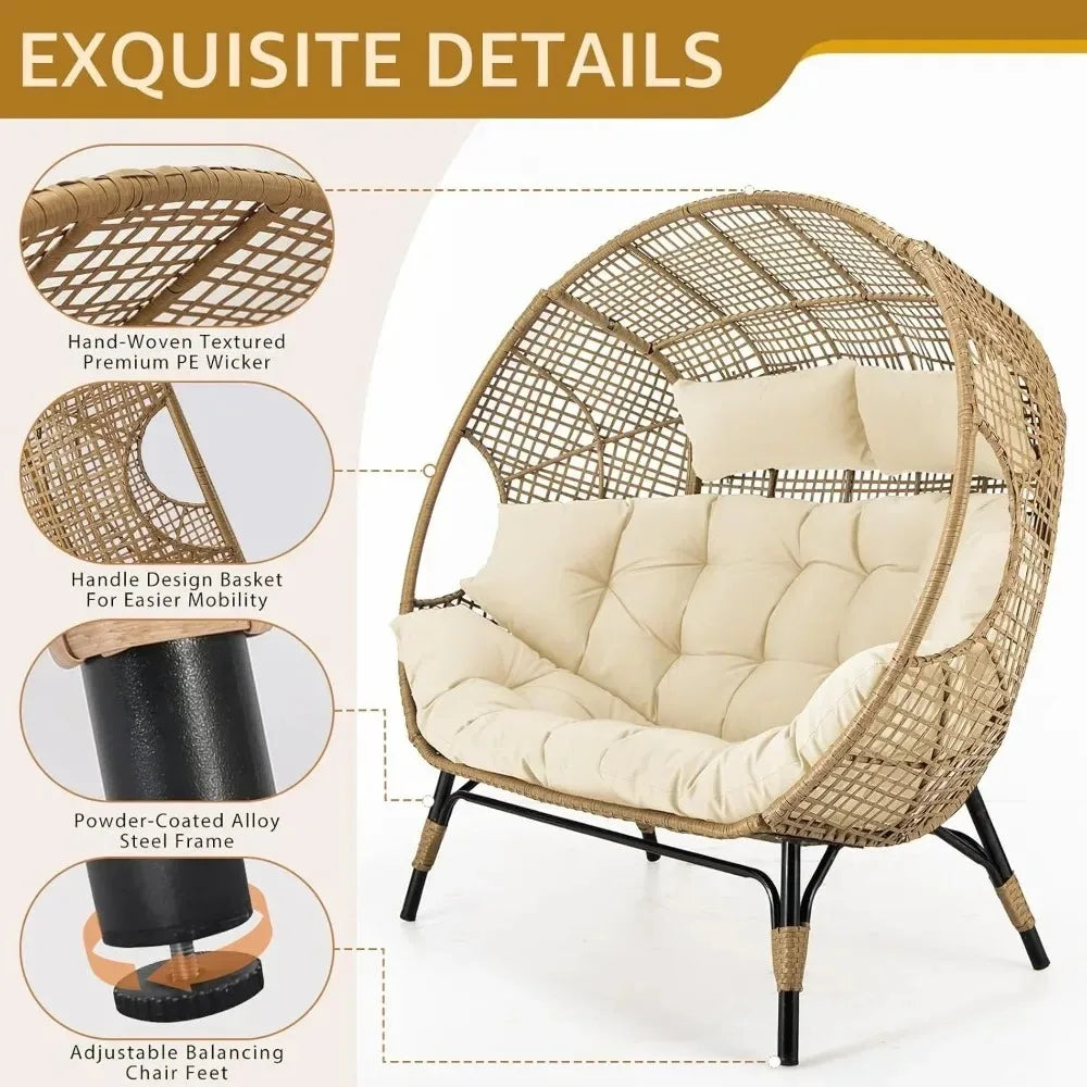 Double Egg Lounge Chair Outdoor Indoor With Thick Padded Cushions