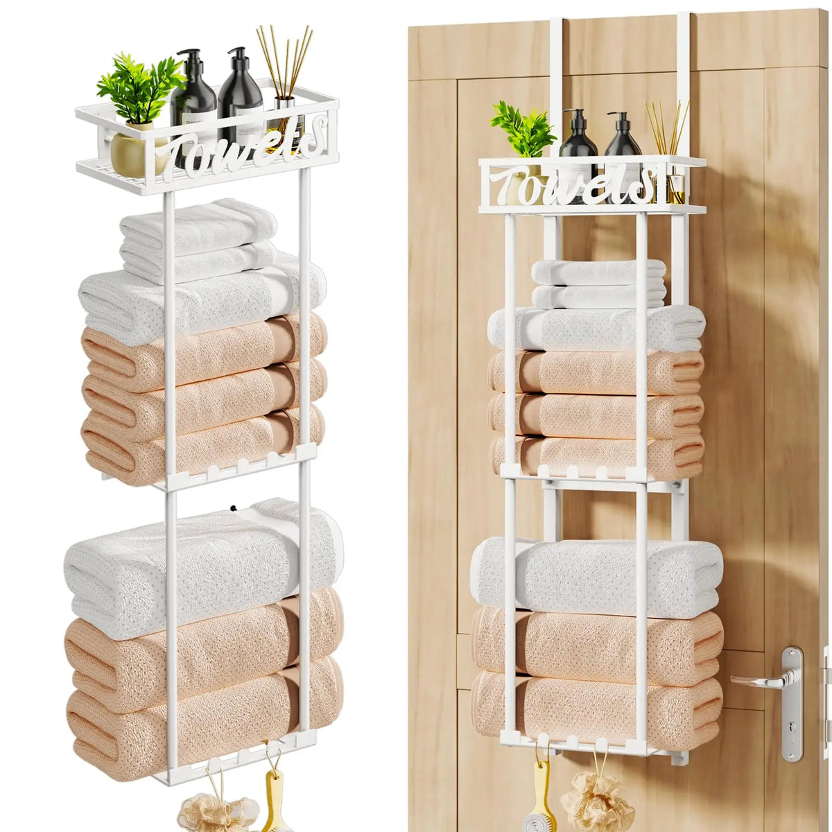 XIUWO Three Tier Over Door Towel Rack Bathroom Storage Organizer