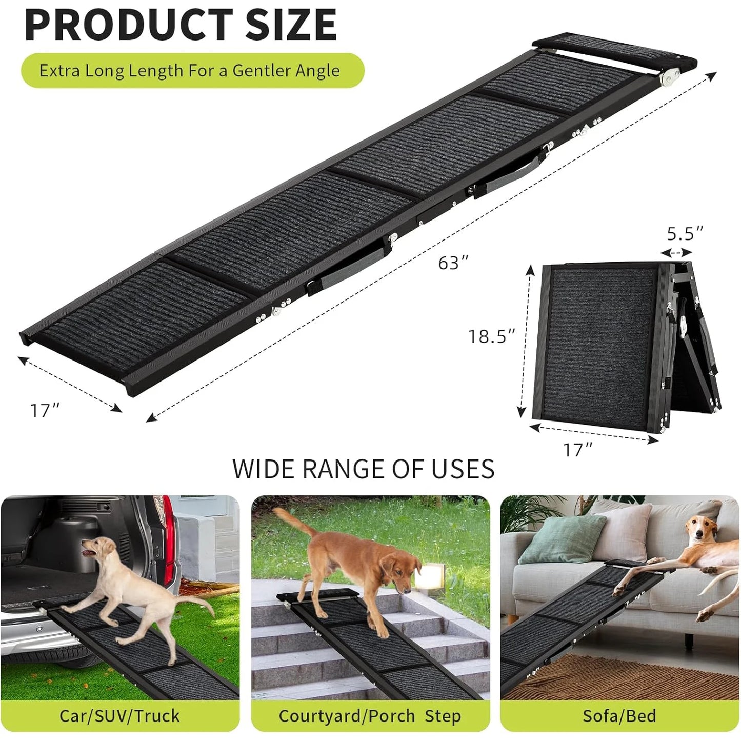 HiMISS Upgraded Car Dog Ramp Folding Non Slip Pet Ramp