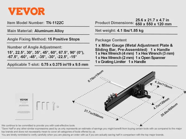 SucceBuy Precision Miter Gauge With 15 Angle Stops