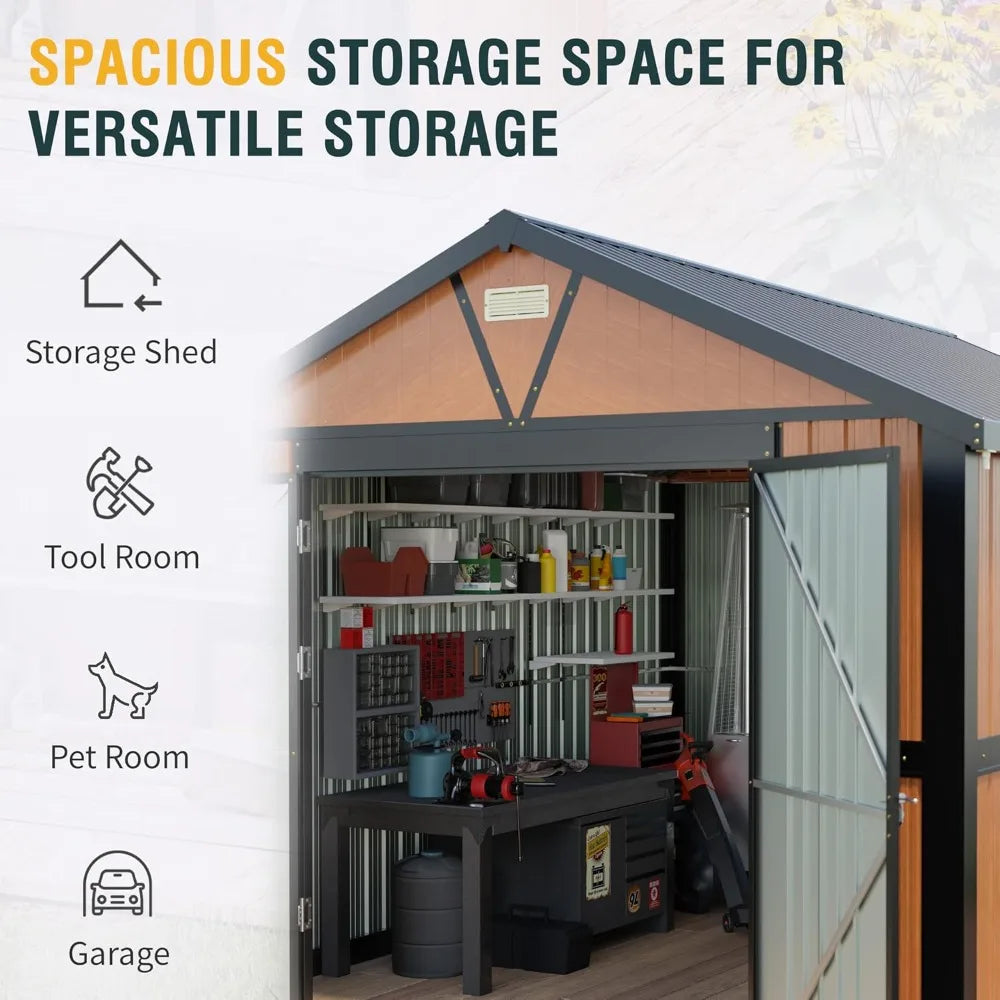 Outdoor Metal Storage Shed With Lockable Doors And Windows