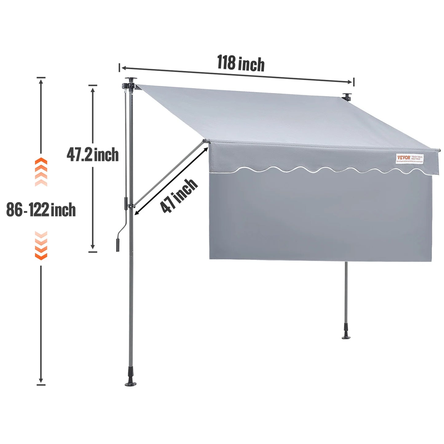 SucceBuy Manual Retractable Awning Outdoor Sun Shade Polyester Patio