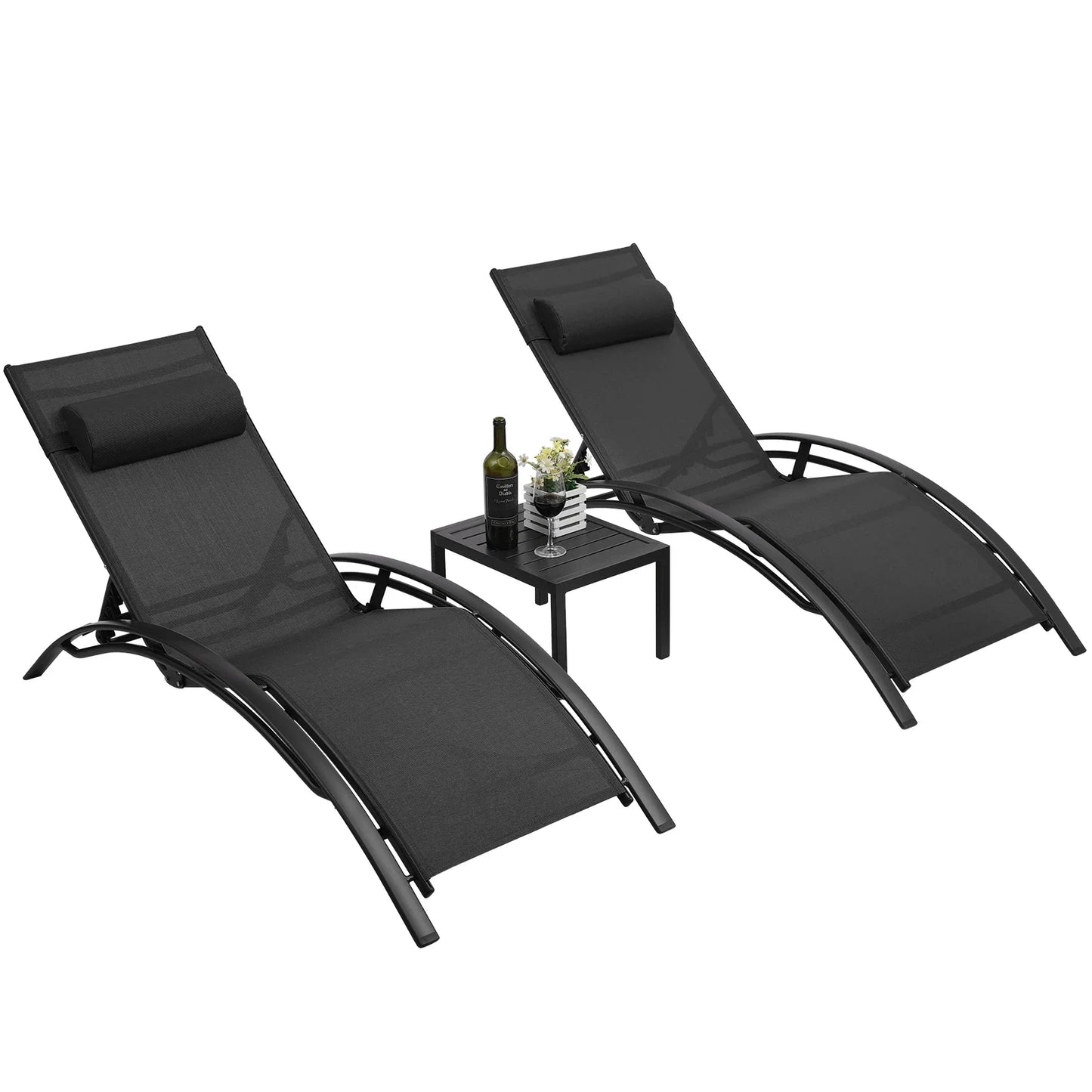 Homfa Aluminum Outdoor Lounge Chair With 5 Adjustable Positions Table