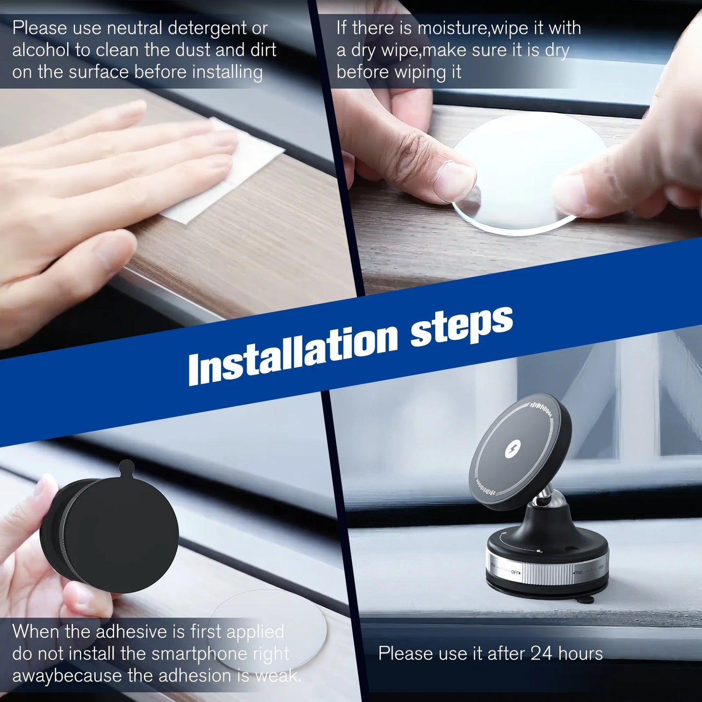 15W Magnetic Wireless Car Charger Mount With 360 Degree Rotation