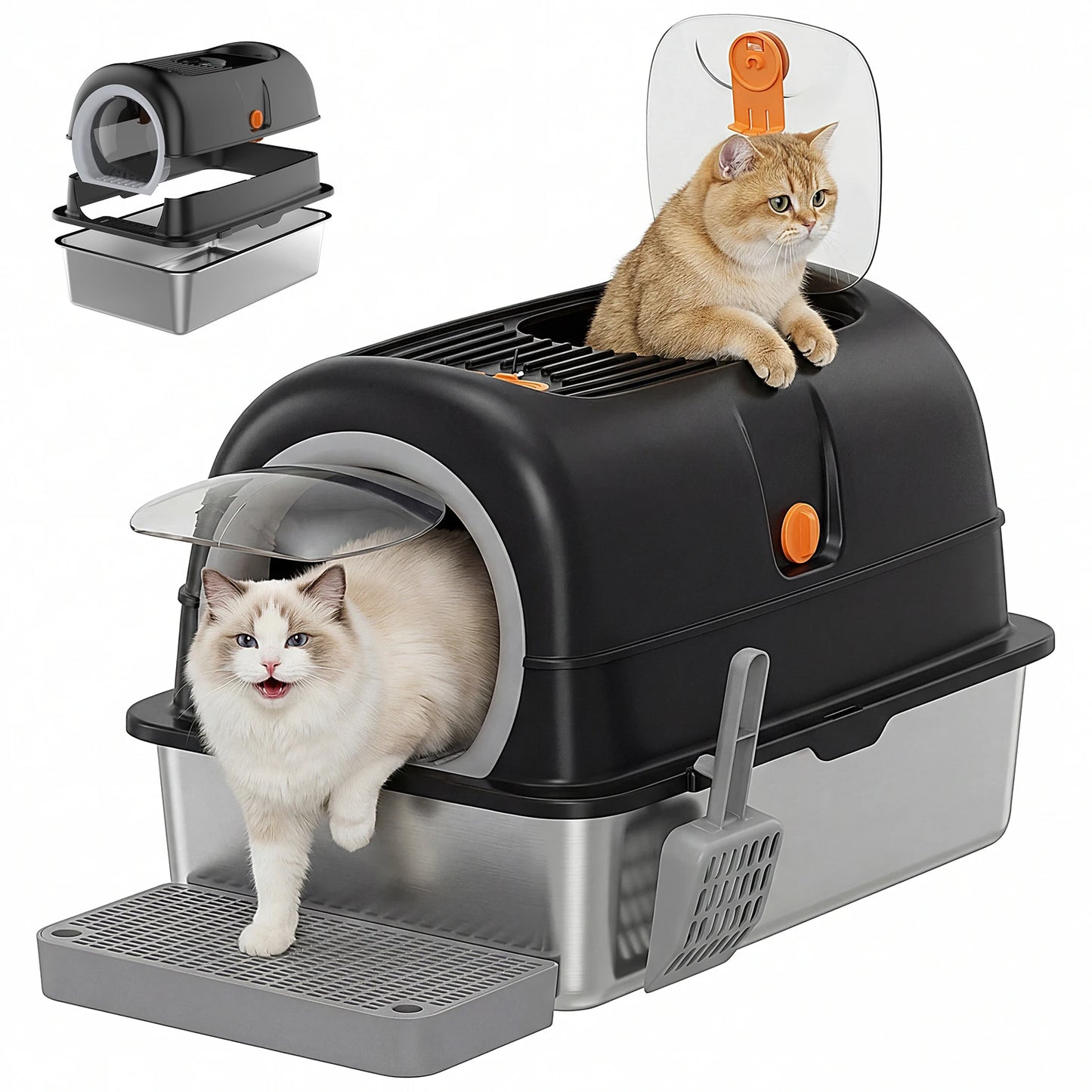 JHK Stainless Steel Enclosed Cat Litter Box Scoop Included