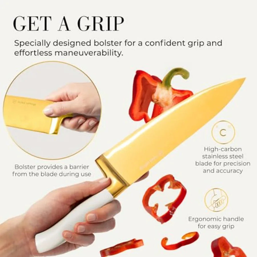 14-Piece Knife Set With Block And Built-In Sharpener Titanium-Coated Blades