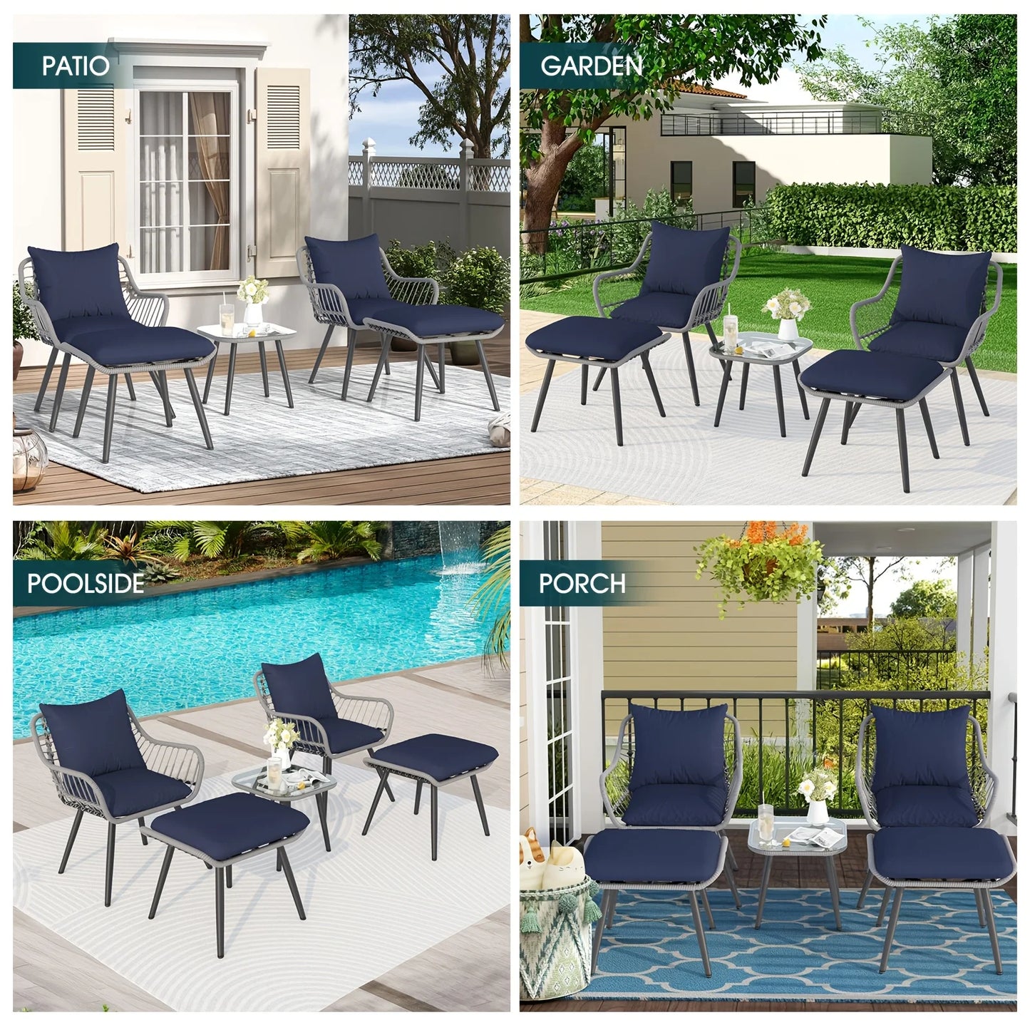 PIYRQ Outdoor Rattan Furniture Set Five Piece With Iron Frame