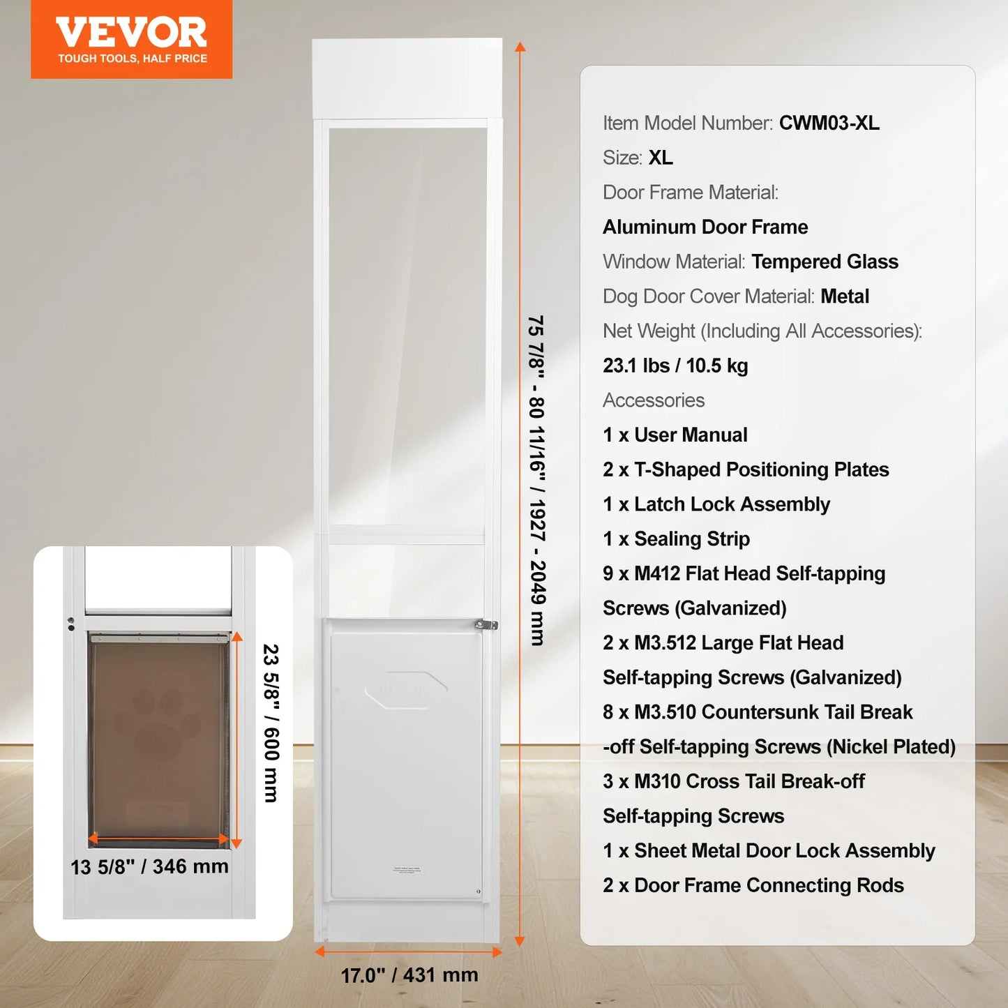 Dog Door For Sliding Glass Door With Adjustable Height And Aluminum Frame