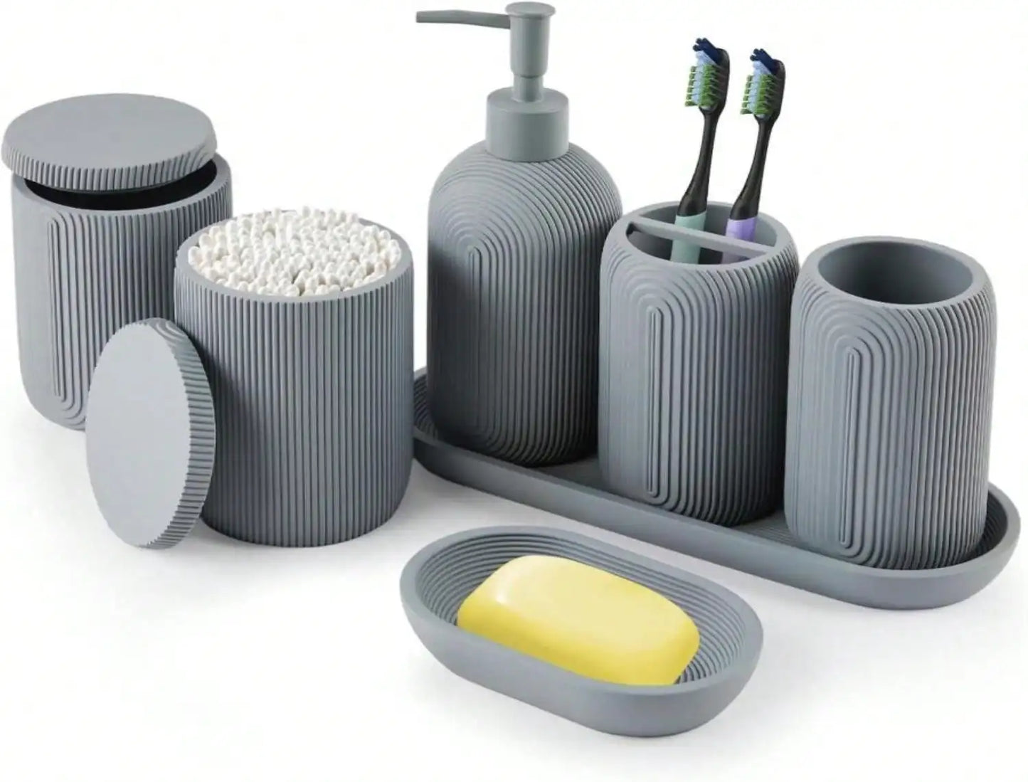 Resin Bathroom Set Toothbrush Holder Soap Dispenser Qtip Holder Tumbler