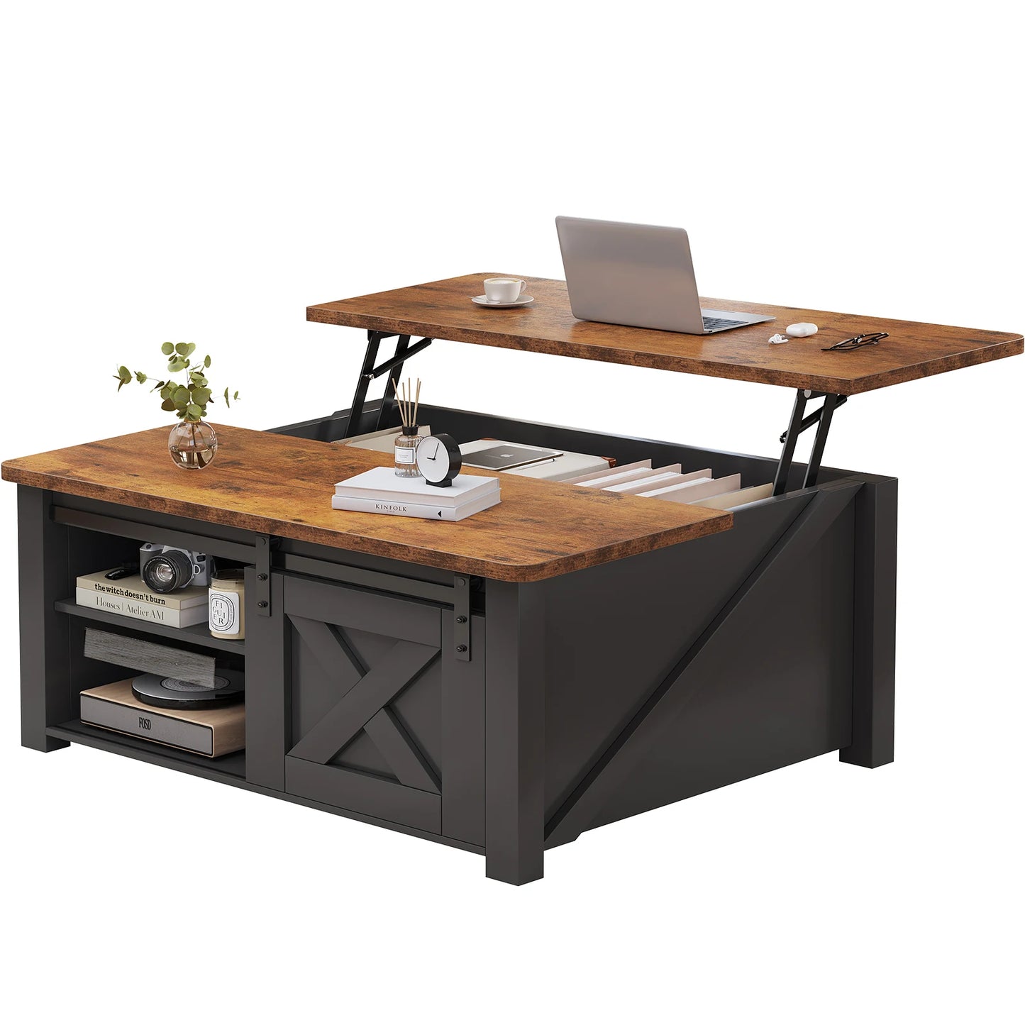 MCQ Lift Top Wood Coffee Table With Adjustable Storage Shelf