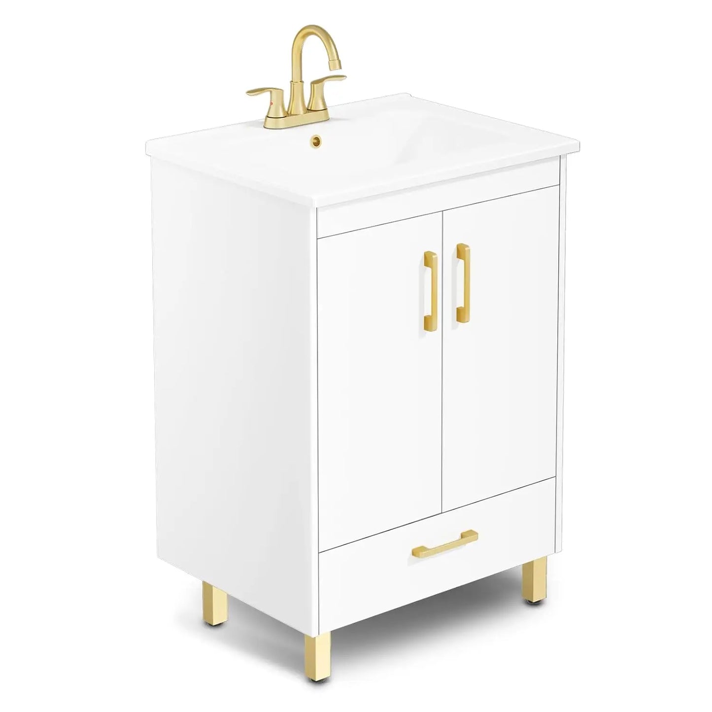 White Bathroom Vanity With Ceramic Sink And Soft Close Doors