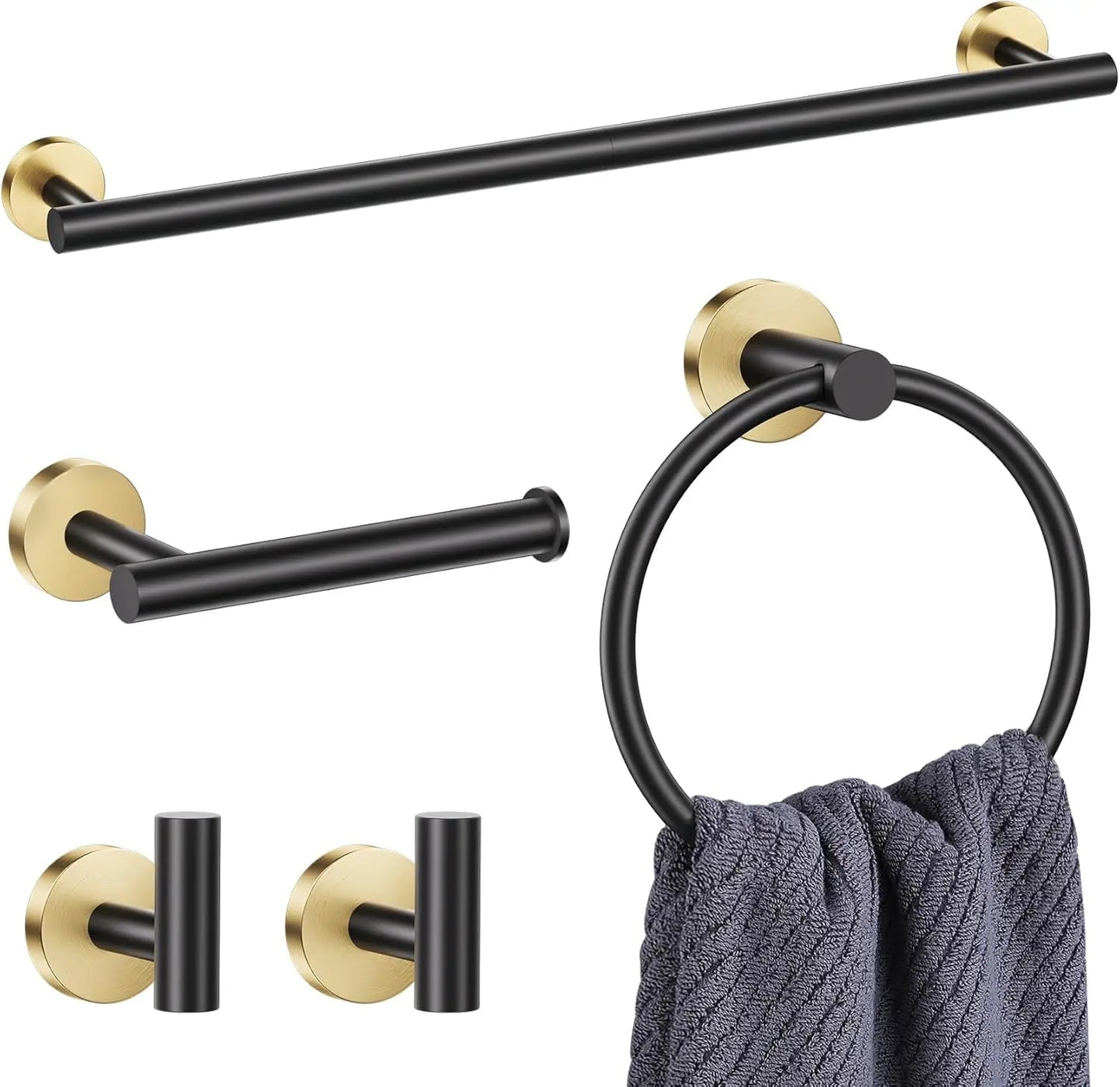 Stainless Steel Bathroom Hardware Set Wall Mounted Towel Bar Ring