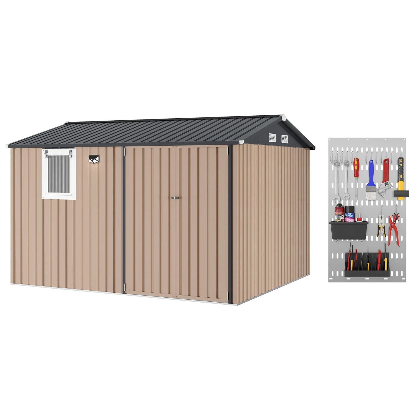 HiMISS Steel Garden Storage Shed Lockable Doors With Sloped Roof