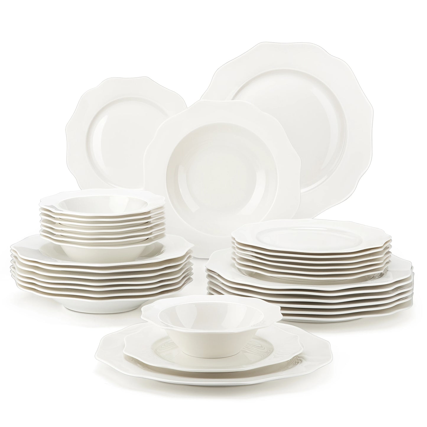 Malcasa Lotus Nordic White Porcelain Dinnerware Set