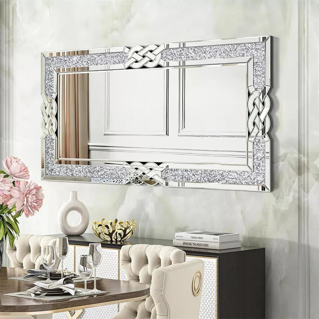 Wisfor Crushed Diamond Wall Mirror Vanity Crystal Frame