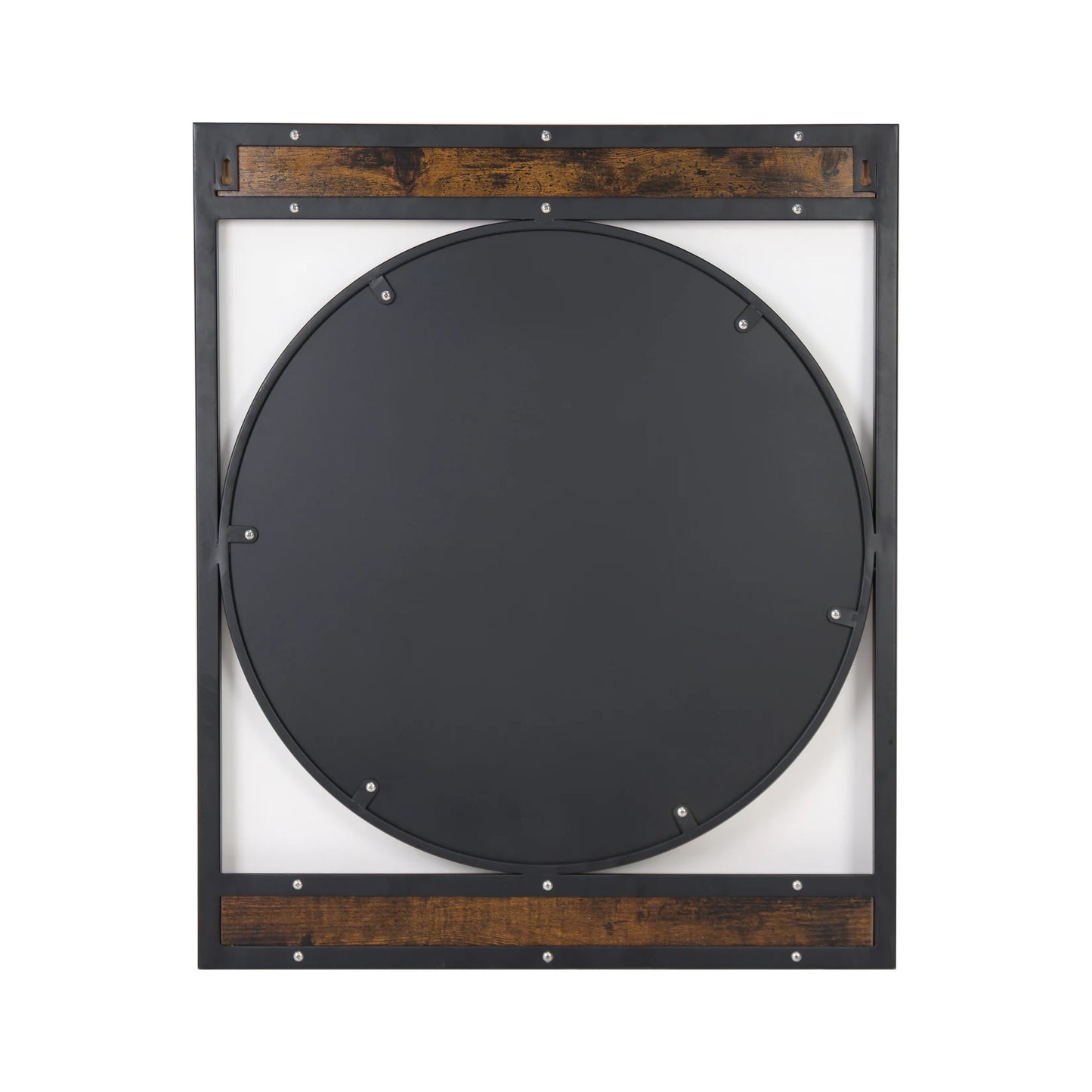 Industrial Metal Wood Frame Wall Mount Mirror For Bathroom And Living Room